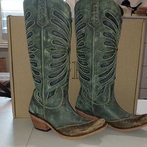 LIBERTY Black Turquoise And Brown Heeled Boots In Box 8.0 B